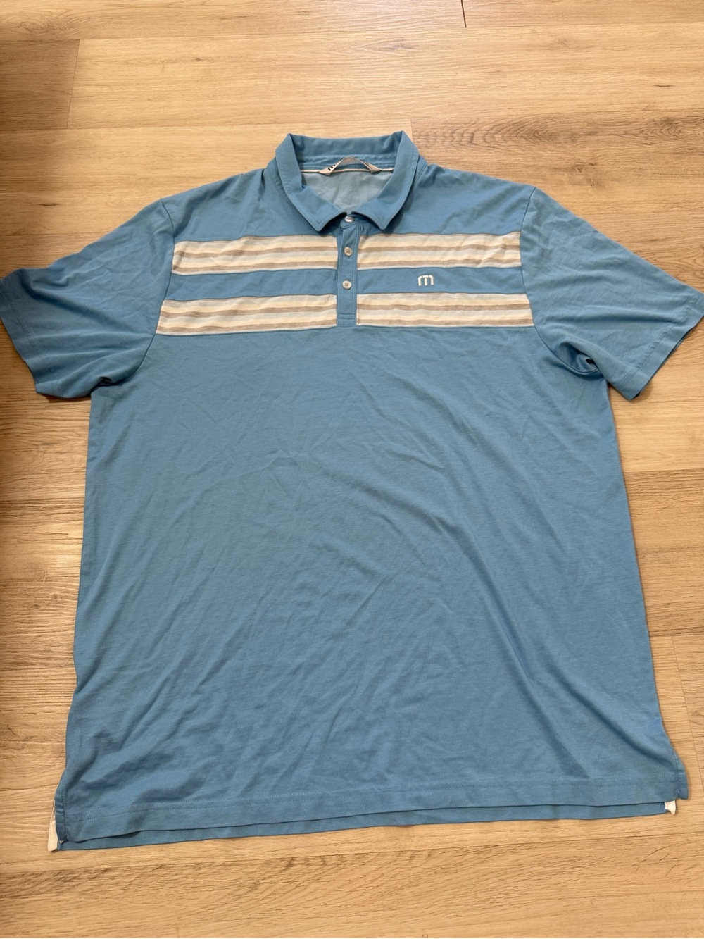 Travis Mathew Blue Stripe Regular Fit Performance SS Golf Polo Shirt Men's XXL